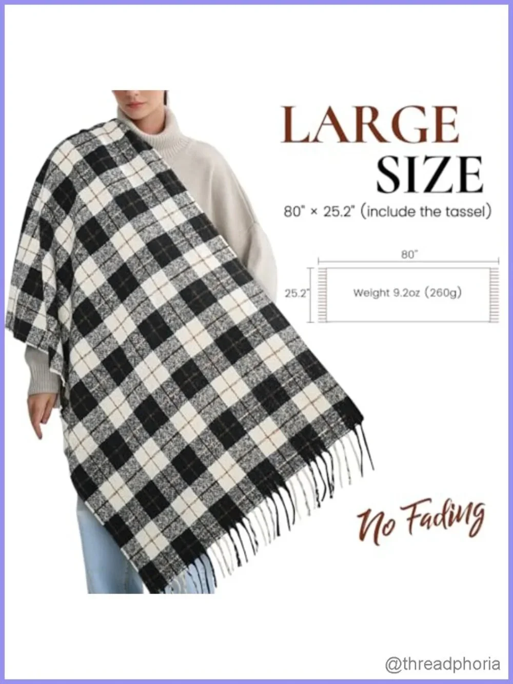 Cashmere Feel Plaid Scarf Shawl Wrap Winter for Women